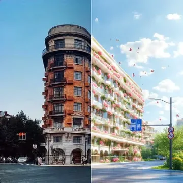 Здание с цветным фасадом на городской улице
